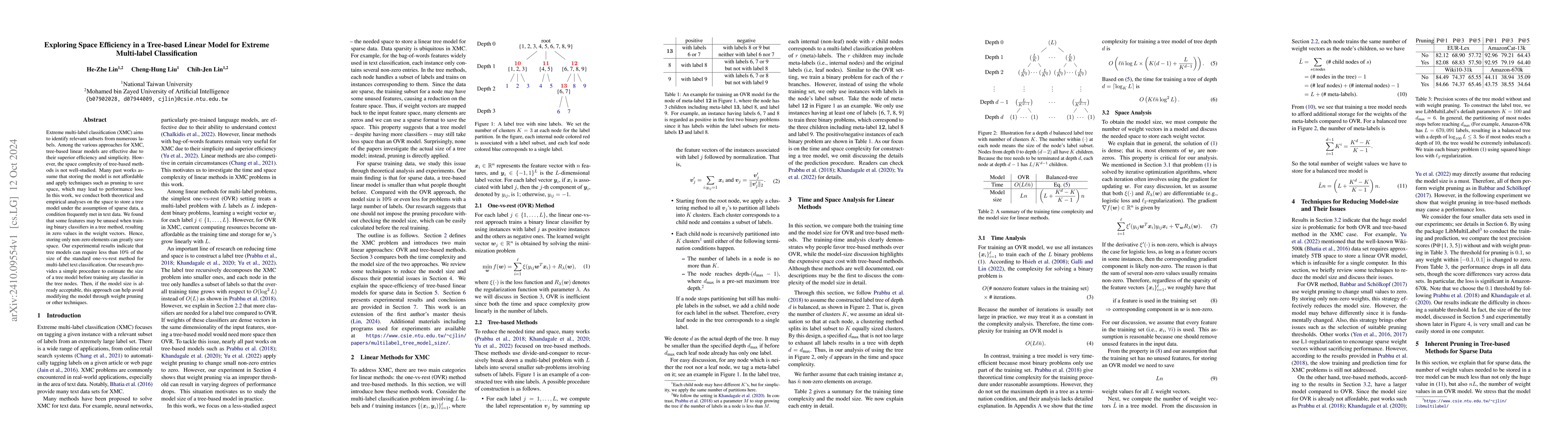 Thumbnail for Exploring space efficiency in a tree-based linear model for extreme
  multi-label classification