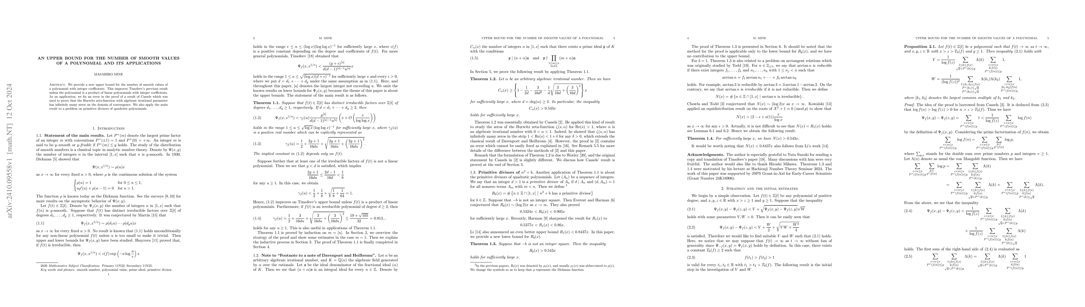 Thumbnail for An upper bound for the number of smooth values of a polynomial and its
  applications