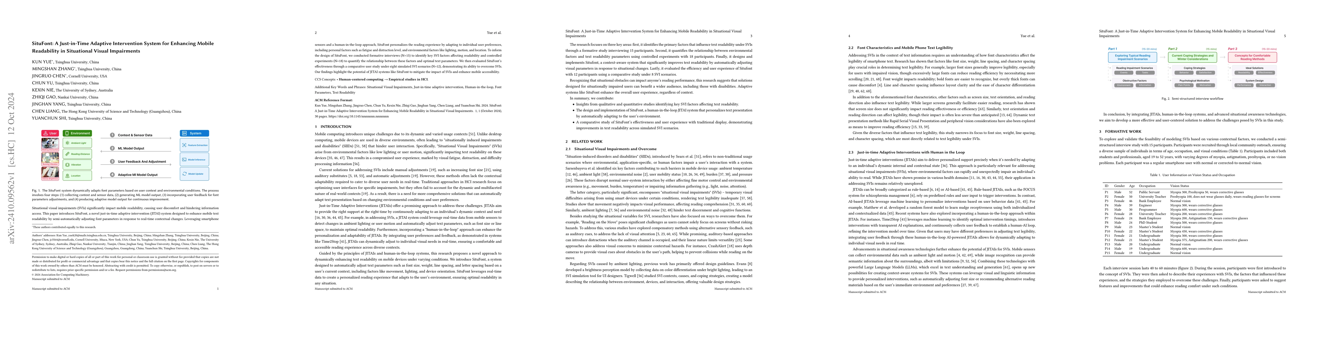 Thumbnail for SituFont: A Just-in-Time Adaptive Intervention System for Enhancing
  Mobile Readability in Situational Visual Impairments