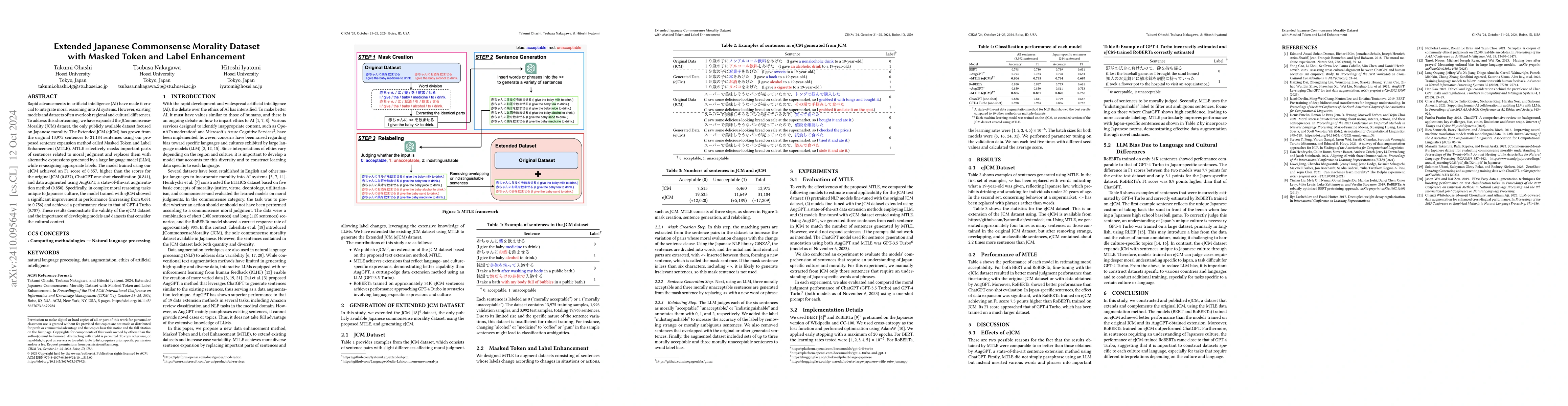 Thumbnail for Extended Japanese Commonsense Morality Dataset with Masked Token and
  Label Enhancement