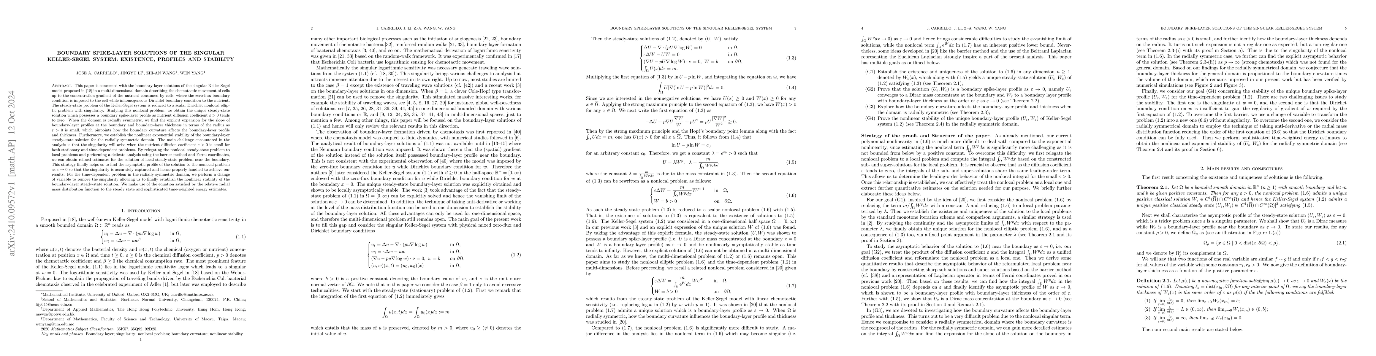 Thumbnail for Boundary spike-layer solutions of the singular Keller-Segel system:
  existence, profiles and stability