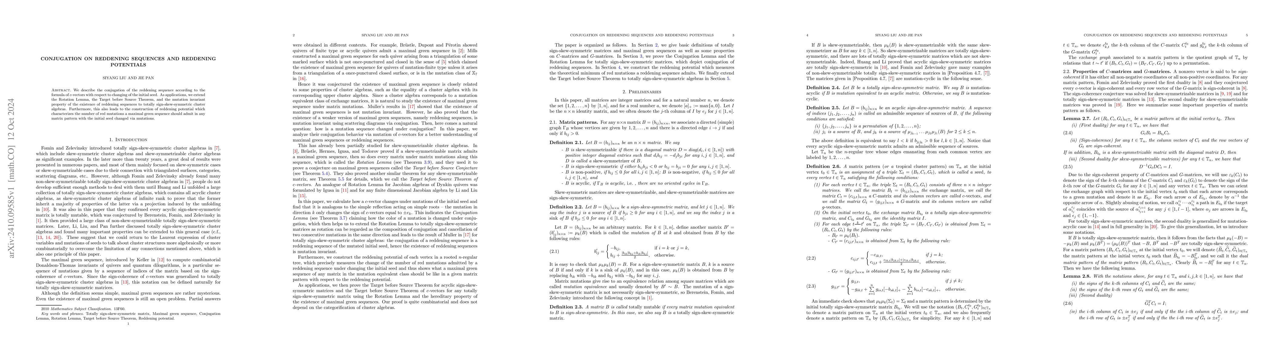 Thumbnail for Conjugation on reddening sequences and reddening potentials