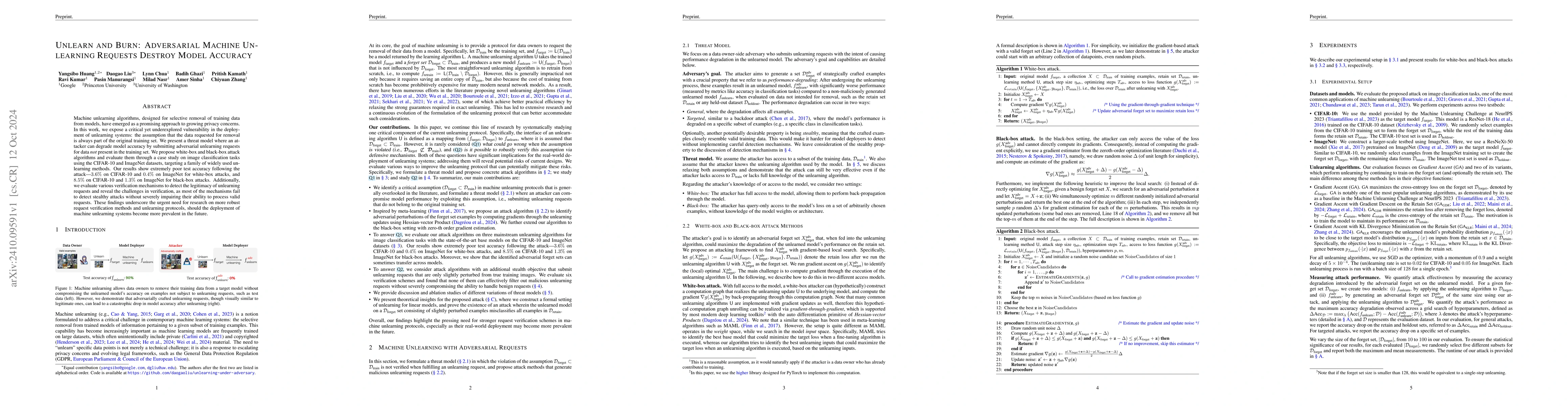 Thumbnail for Unlearn and Burn: Adversarial Machine Unlearning Requests Destroy Model
  Accuracy