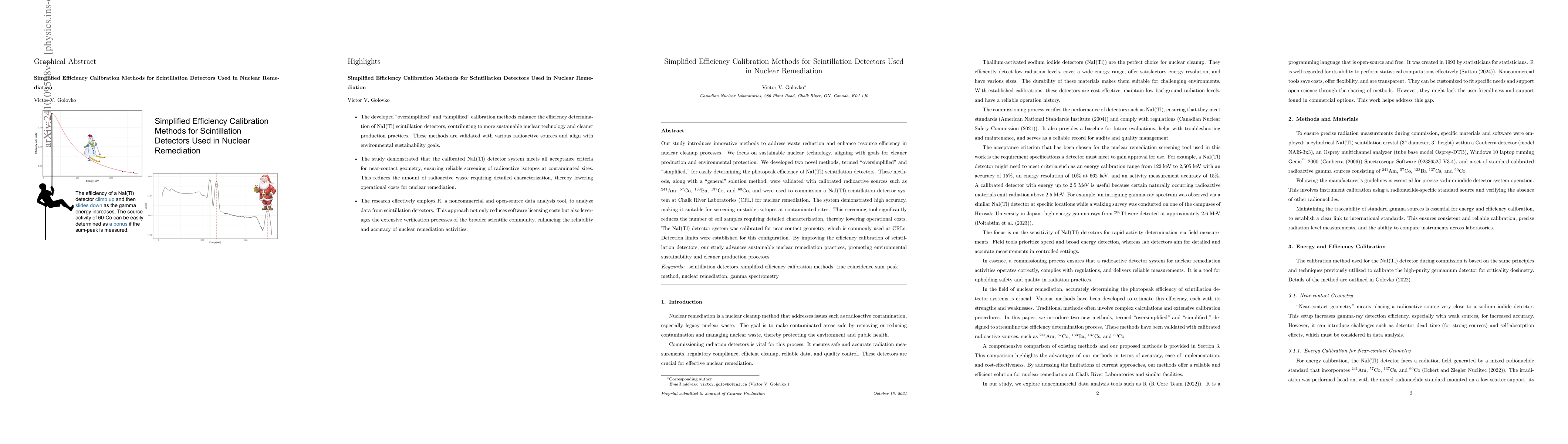 Thumbnail for Simplified Efficiency Calibration Methods for Scintillation Detectors
  Used in Nuclear Remediation