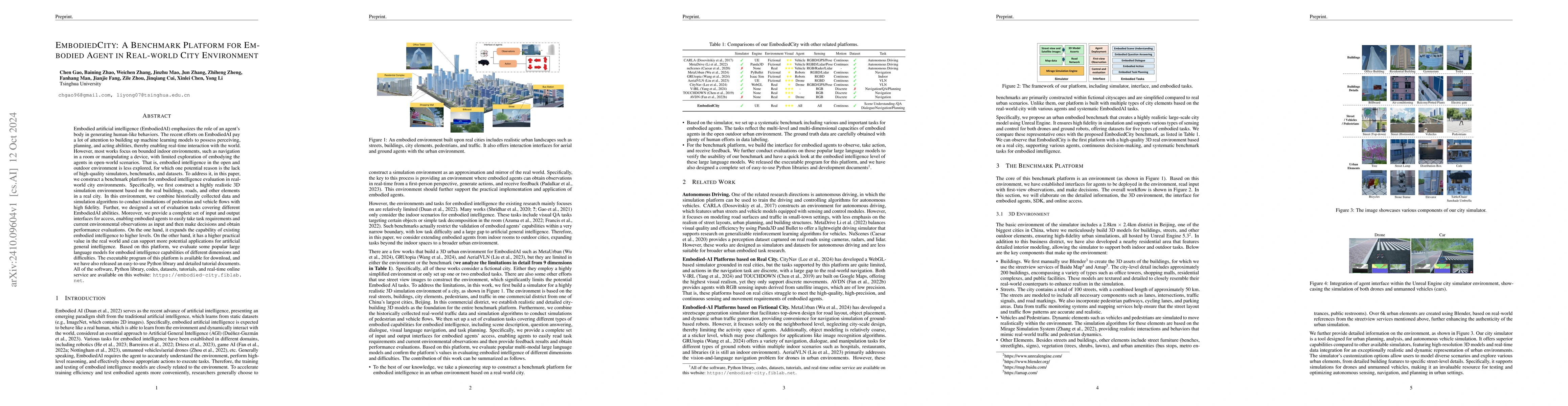 Thumbnail for EmbodiedCity: A Benchmark Platform for Embodied Agent in Real-world City
  Environment
