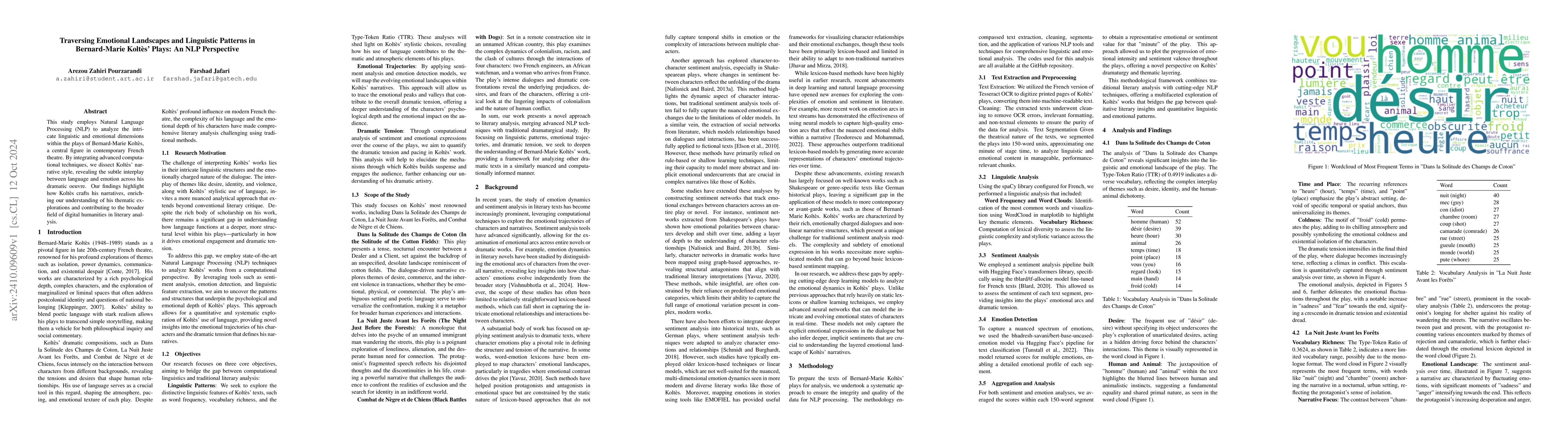 Thumbnail for Traversing Emotional Landscapes and Linguistic Patterns in Bernard-Marie
  Koltès' Plays: An NLP Perspective