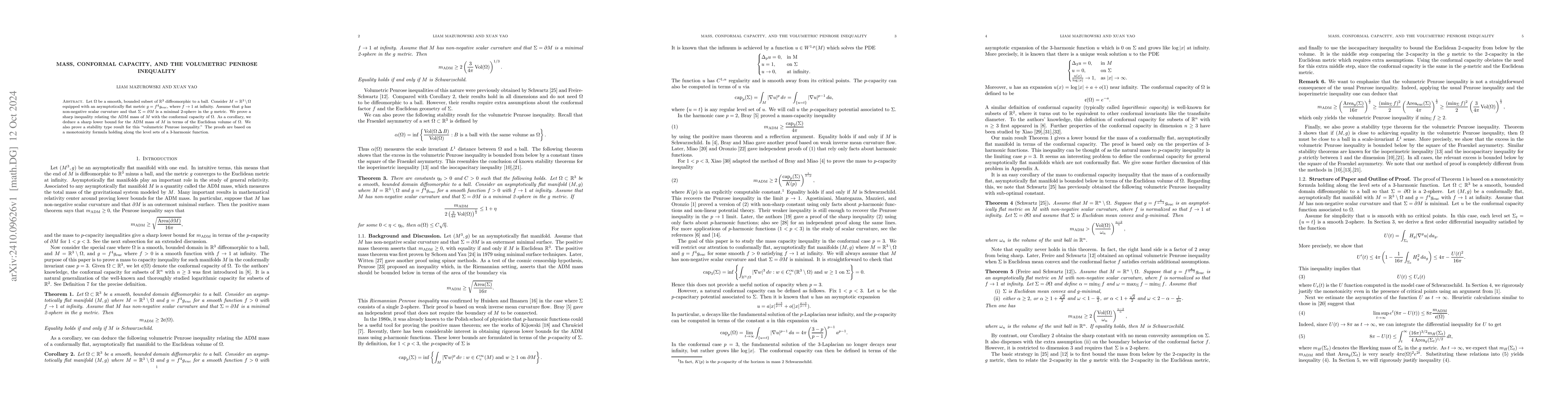 Thumbnail for Mass, Conformal Capacity, and the Volumetric Penrose Inequality