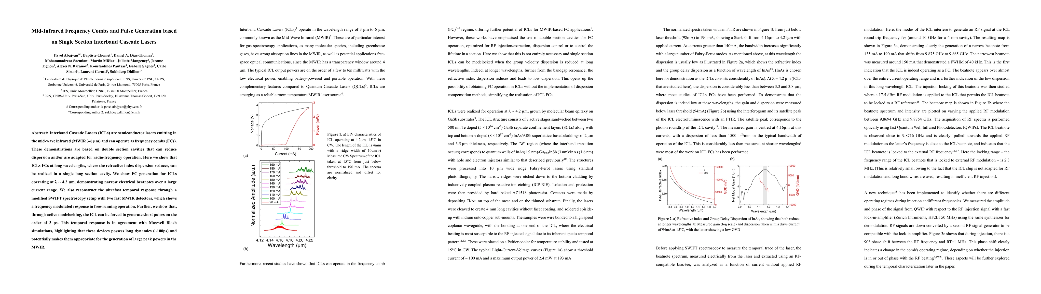 Thumbnail for Mid-Infrared Frequency Combs and Pulse Generation based on Single
  Section Interband Cascade Lasers