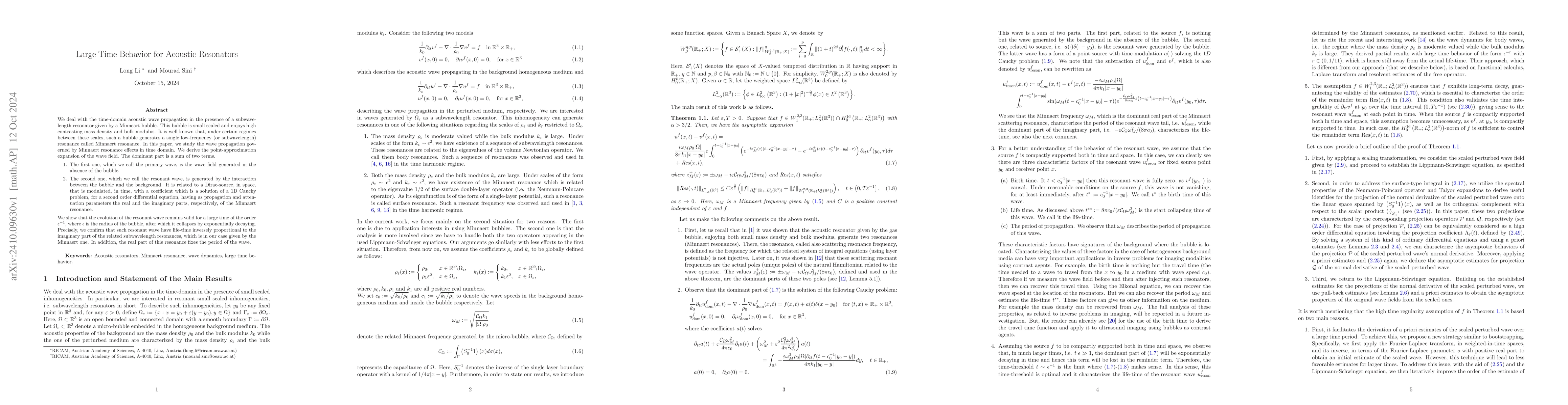 Thumbnail for Large Time Behavior for Acoustic Resonators