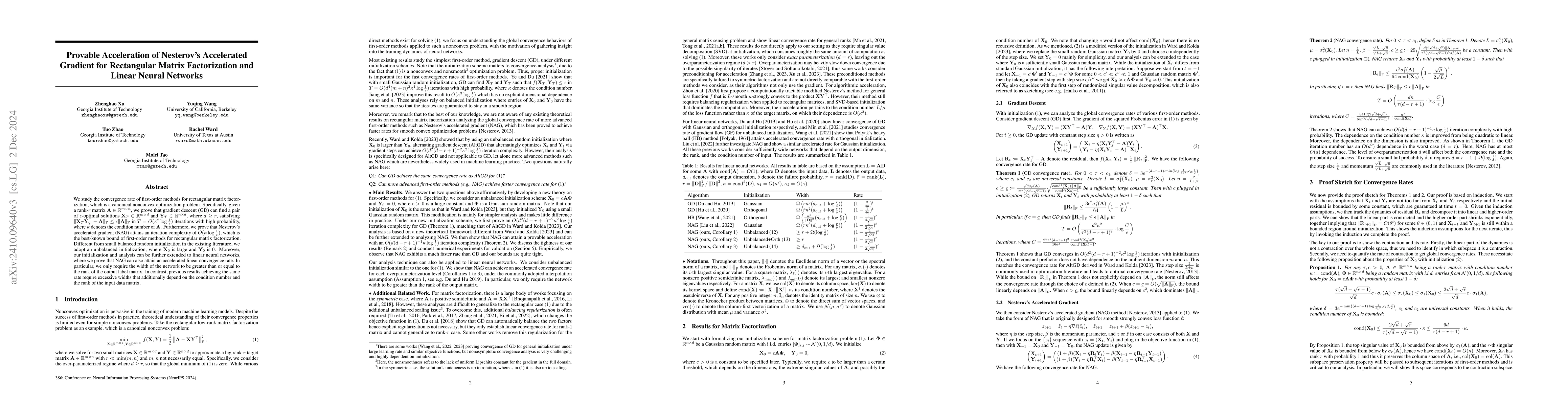 Thumbnail for Provable Acceleration of Nesterov's Accelerated Gradient for Rectangular
  Matrix Factorization and Linear Neural Networks