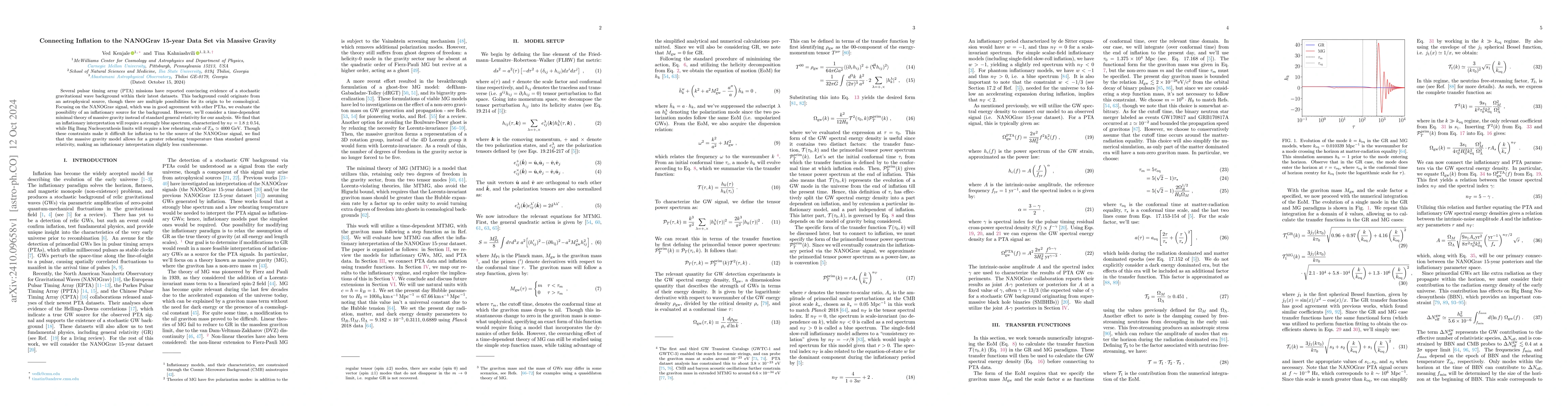 Thumbnail for Connecting Inflation to the NANOGrav 15-year Data Set via Massive
  Gravity