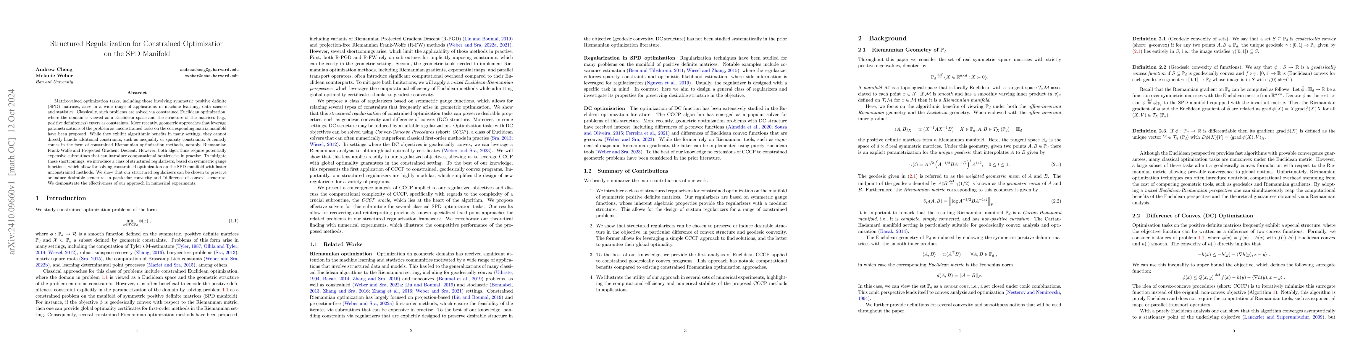 Thumbnail for Structured Regularization for Constrained Optimization on the SPD
  Manifold