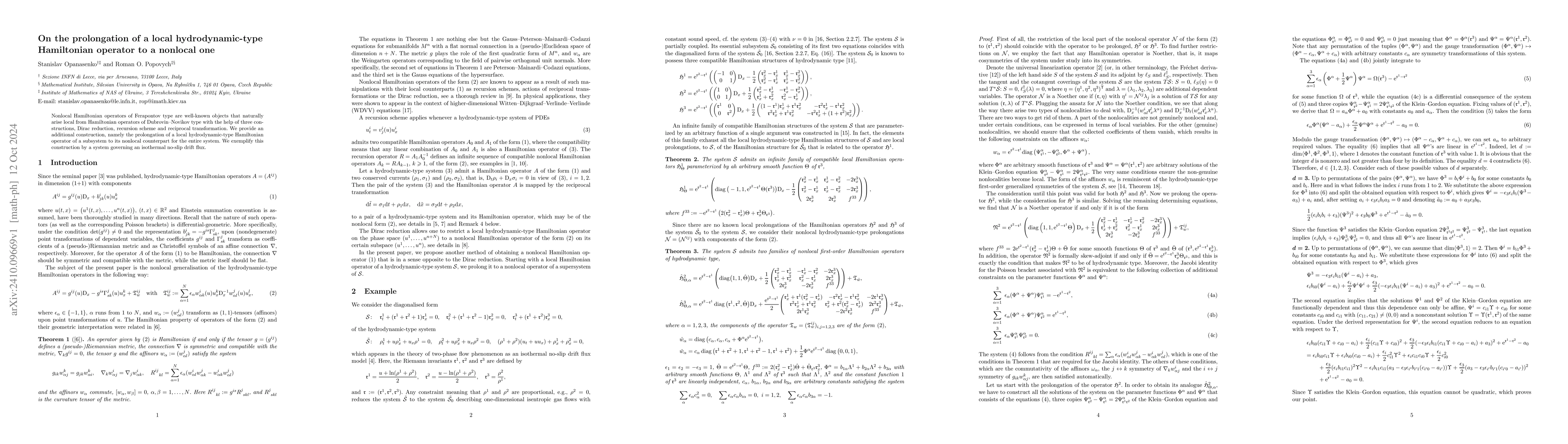 Thumbnail for On the prolongation of a local hydrodynamic-type Hamiltonian operator to
  a nonlocal one