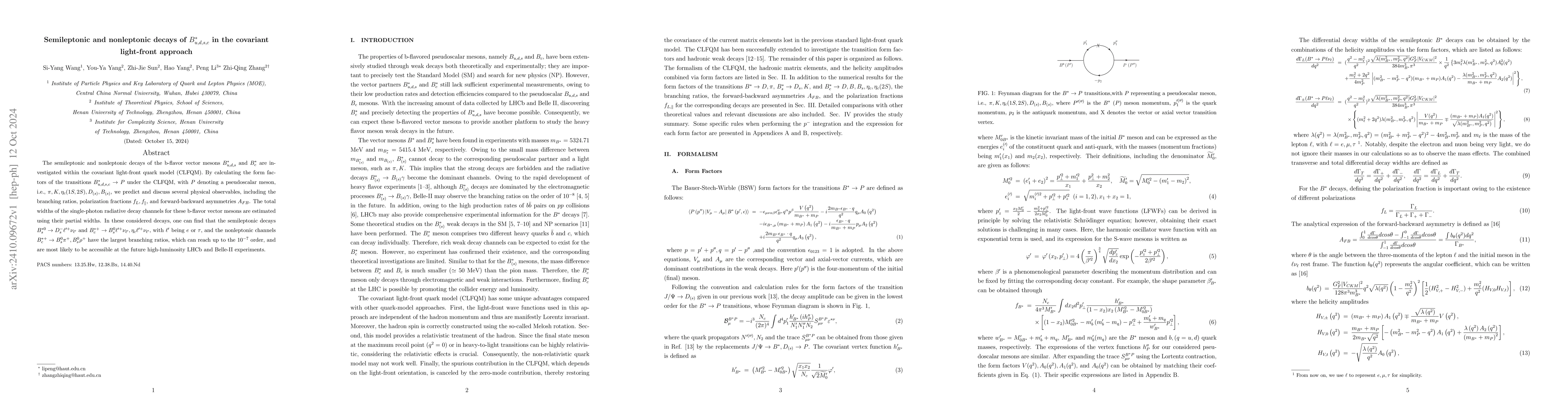Thumbnail for Semileptonic and nonleptonic decays of $B_{u,d,s,c}^{*}$ in the
  covariant light-front approach