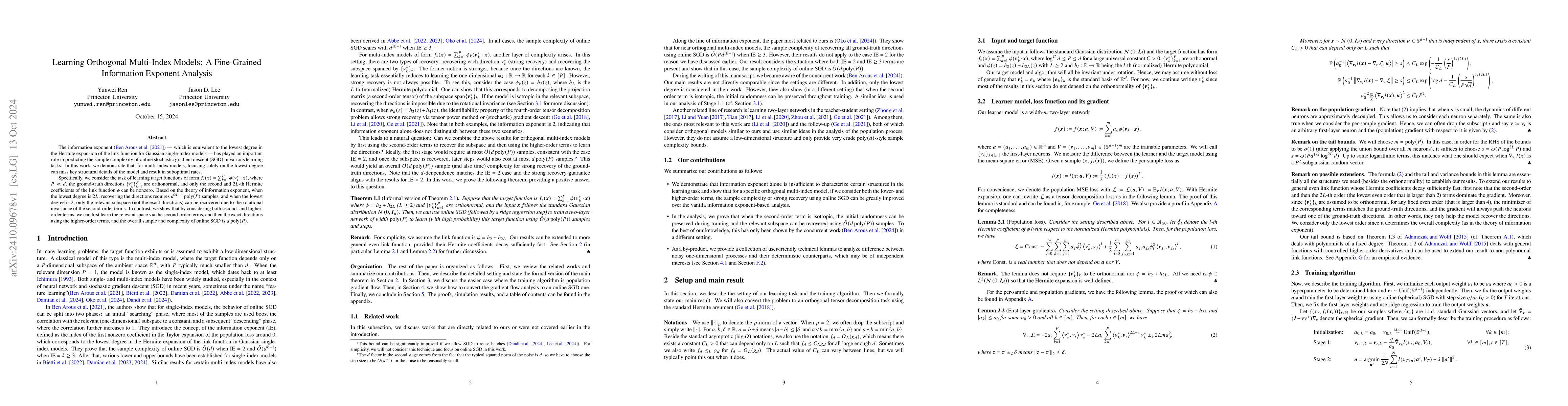 Thumbnail for Learning Orthogonal Multi-Index Models: A Fine-Grained Information
  Exponent Analysis