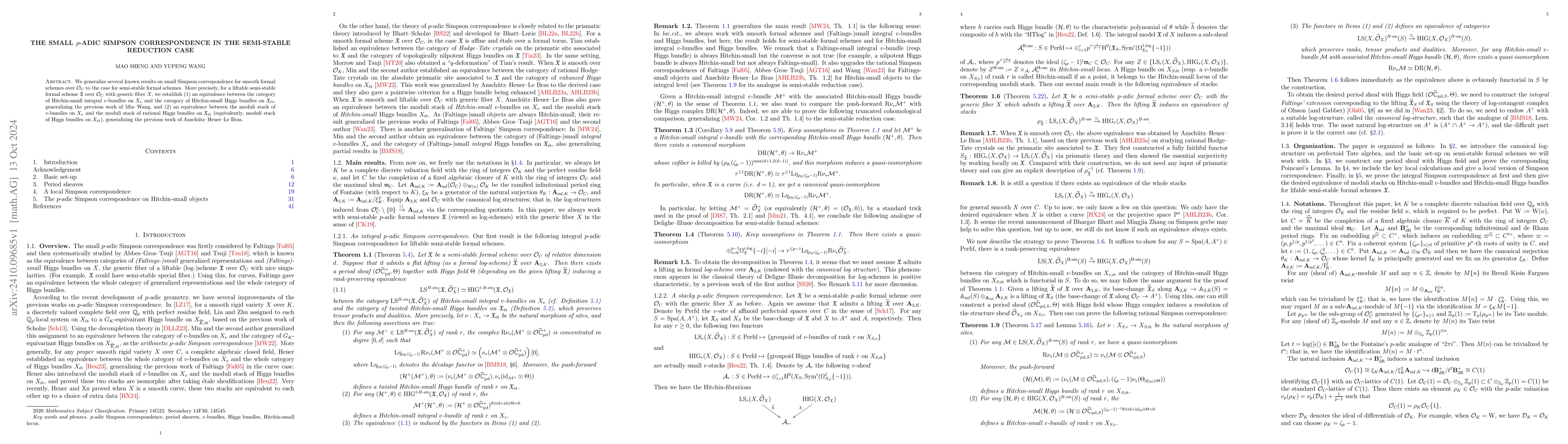 Thumbnail for The small $p$-adic Simpson correspondence in the semi-stable reduction
  case