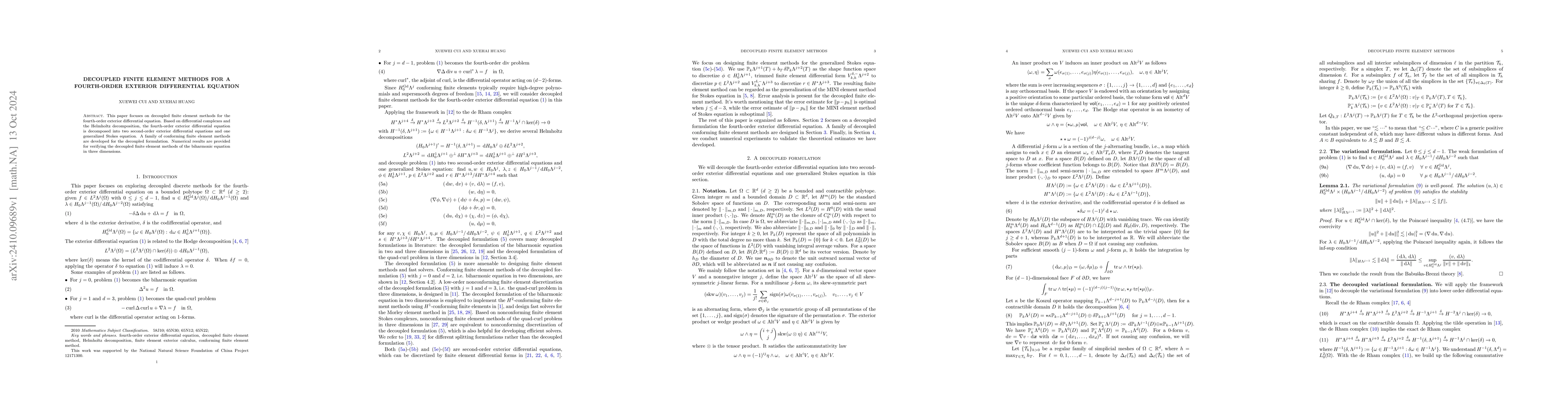 Thumbnail for Decoupled finite element methods for a fourth-order exterior
  differential equation