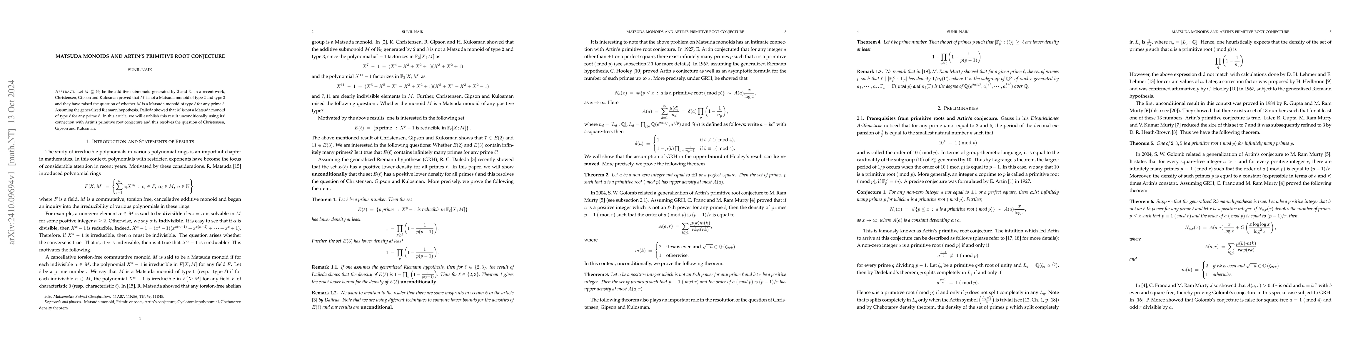 Thumbnail for Matsuda monoids and Artin's primitive root conjecture