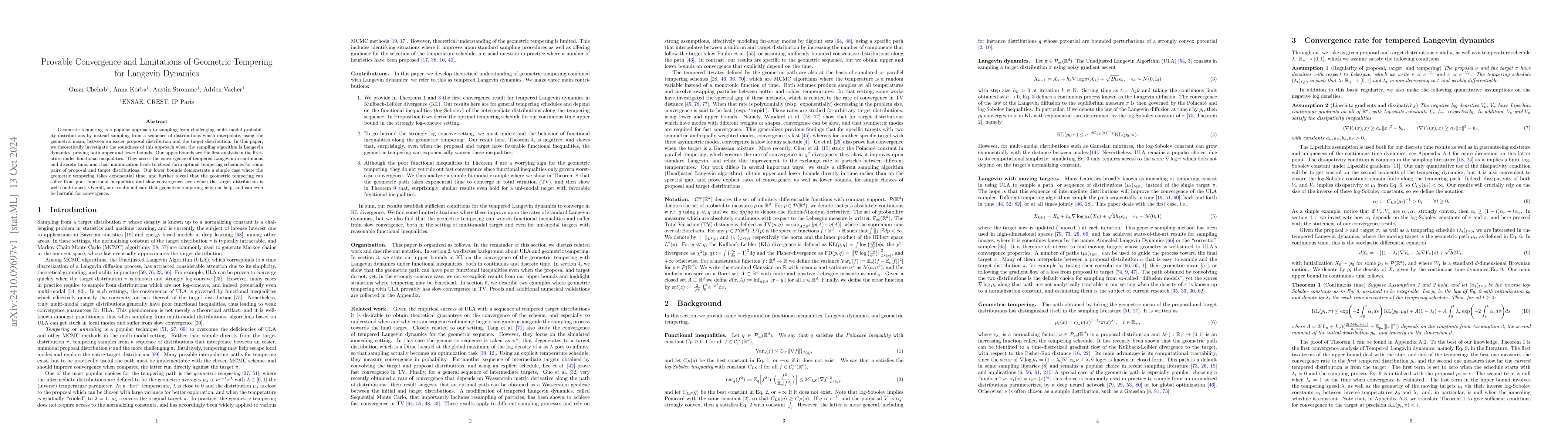 Thumbnail for Provable Convergence and Limitations of Geometric Tempering for Langevin
  Dynamics