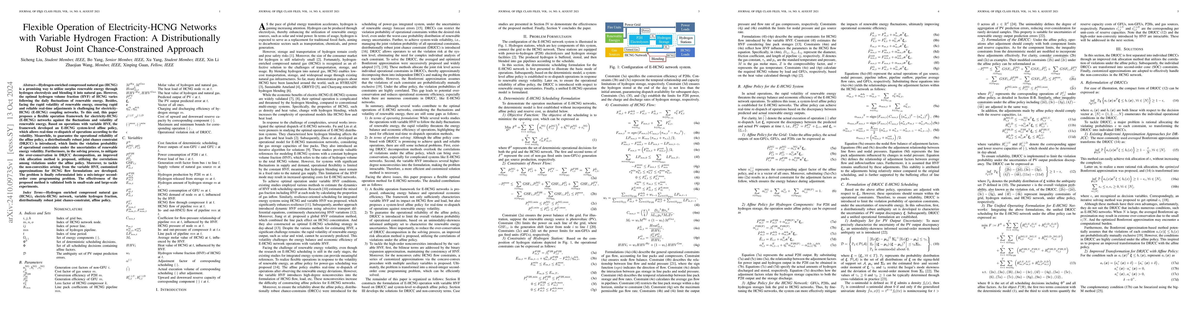 Thumbnail for Flexible Operation of Electricity-HCNG Networks with Variable Hydrogen
  Fraction: A Distributionally Robust Joint Chance-Constrained Approach