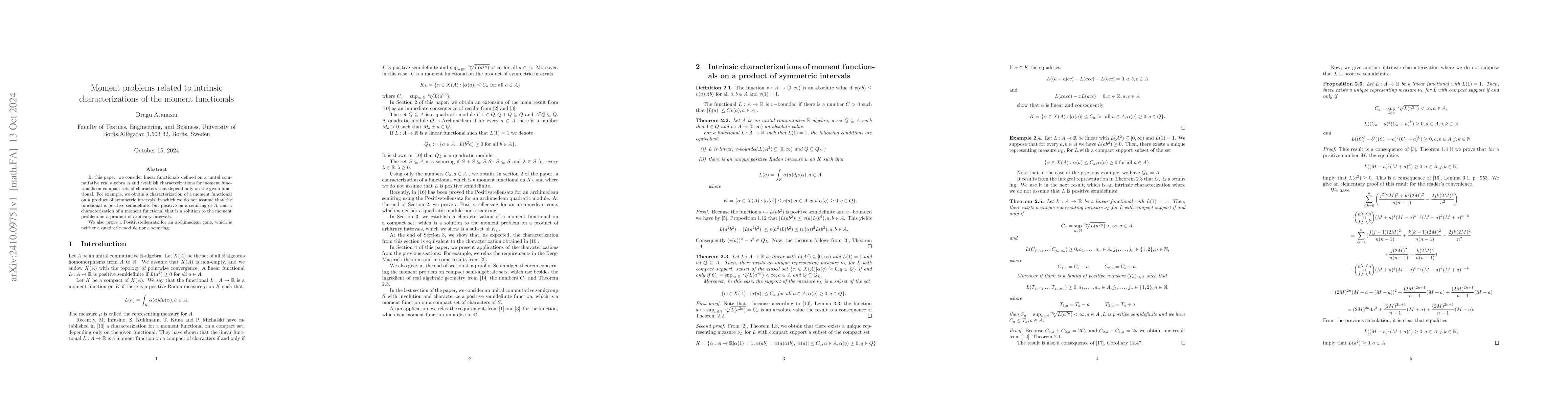 Thumbnail for Moment problems related to intrinsic characterizations of the moment
  functionals