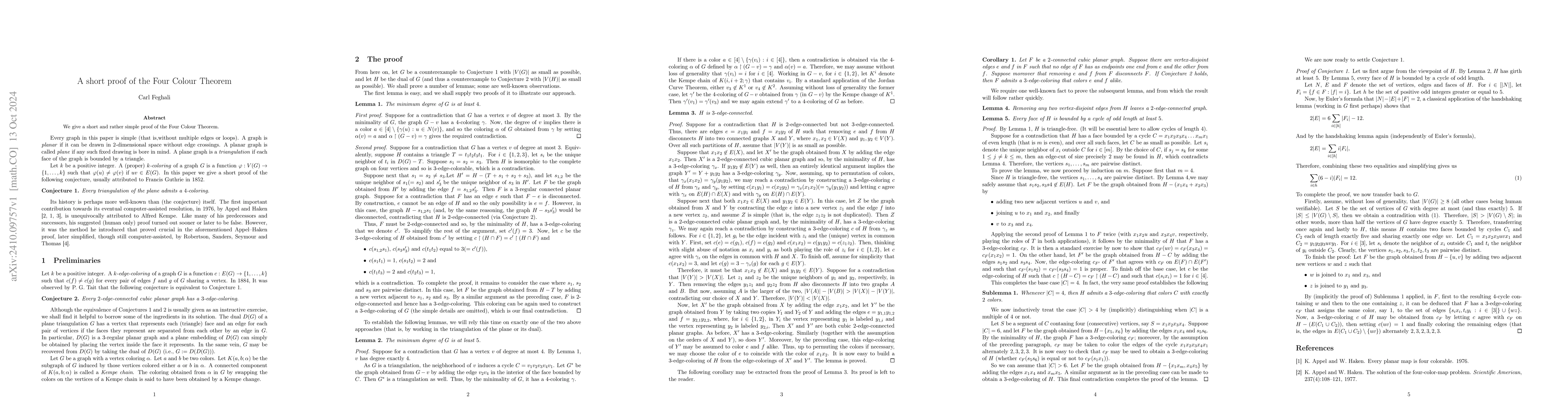 Thumbnail for A short proof of the Four Colour Theorem