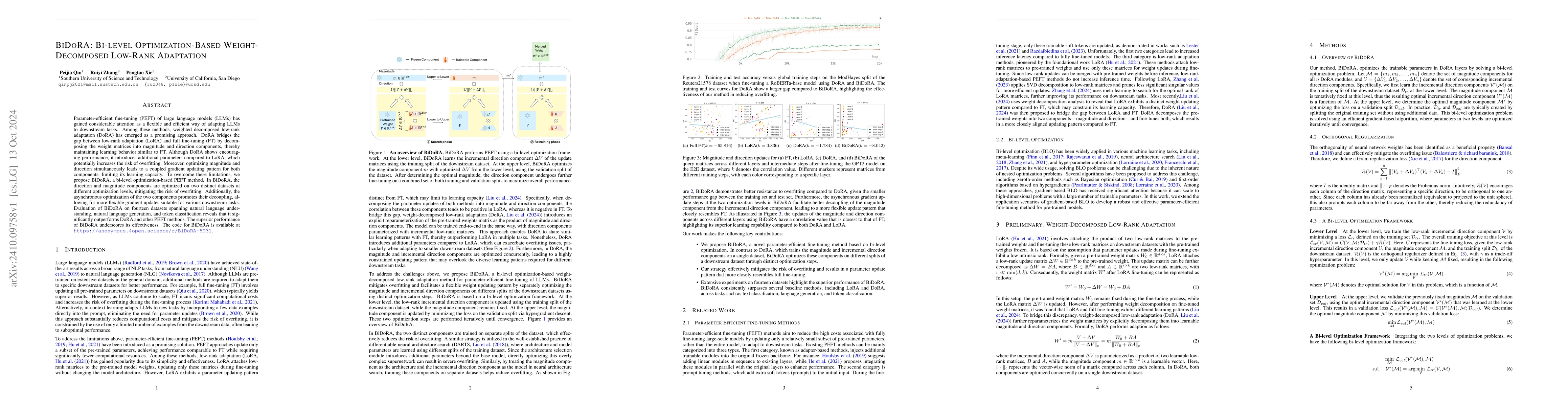 Thumbnail for BiDoRA: Bi-level Optimization-Based Weight-Decomposed Low-Rank
  Adaptation