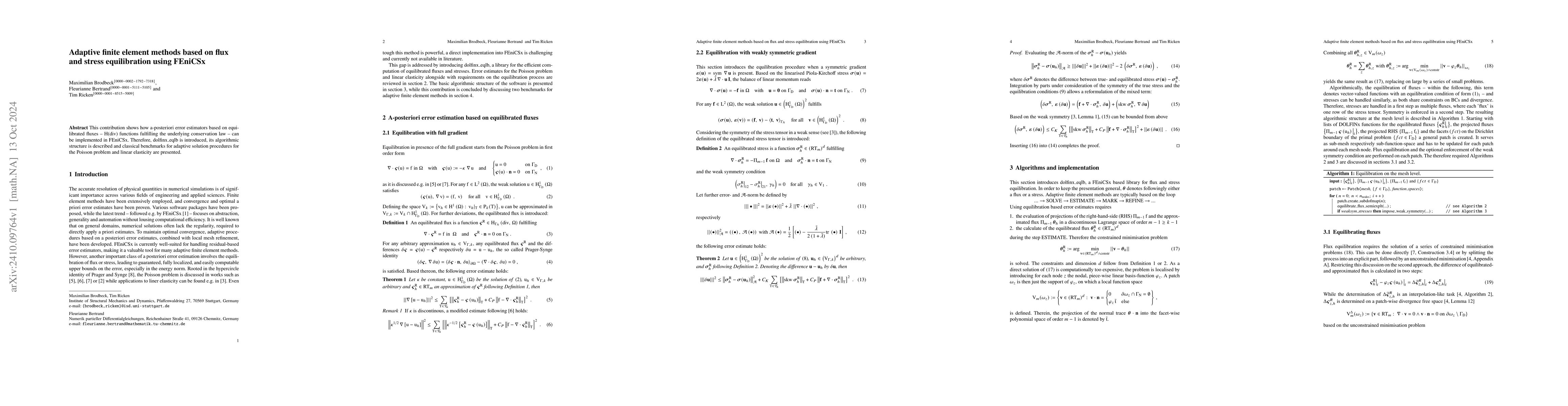 Thumbnail for Adaptive finite element methods based on flux and stress equilibration
  using FEniCSx