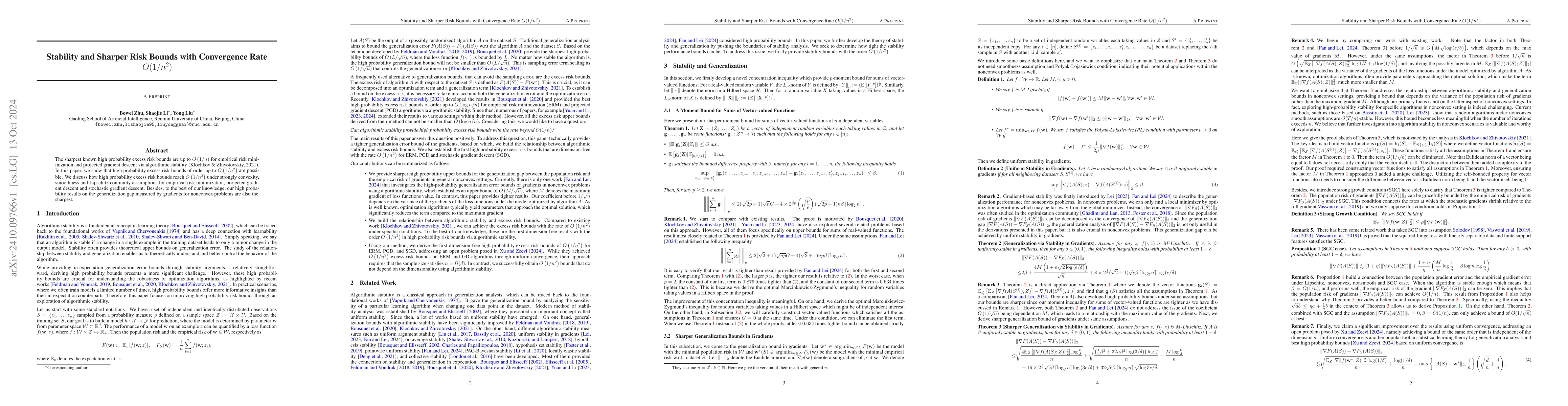Thumbnail for Stability and Sharper Risk Bounds with Convergence Rate $O(1/n^2)$