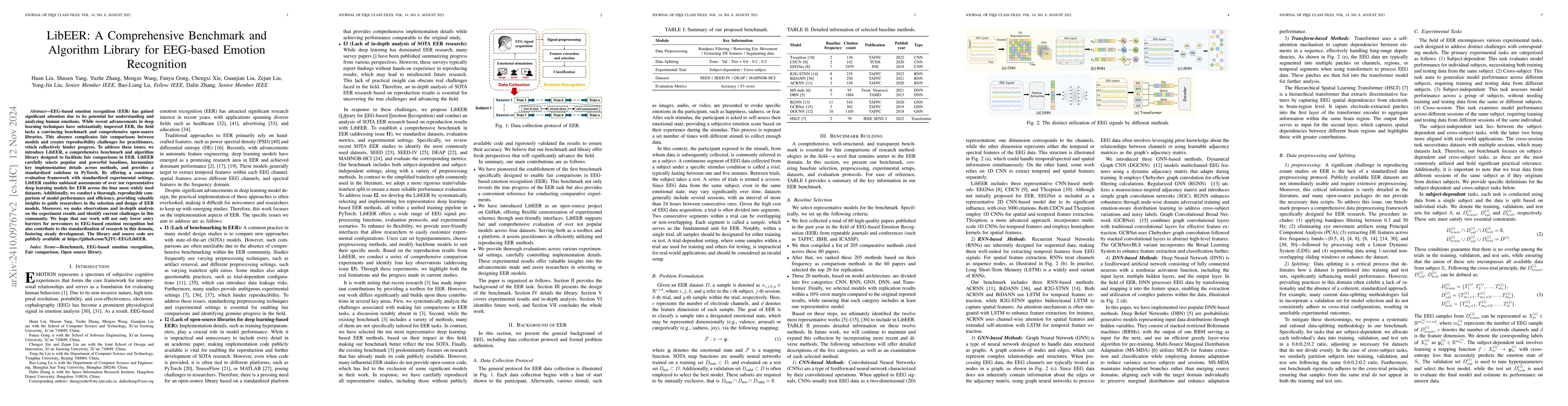 Thumbnail for LibEER: A Comprehensive Benchmark and Algorithm Library for EEG-based
  Emotion Recognition