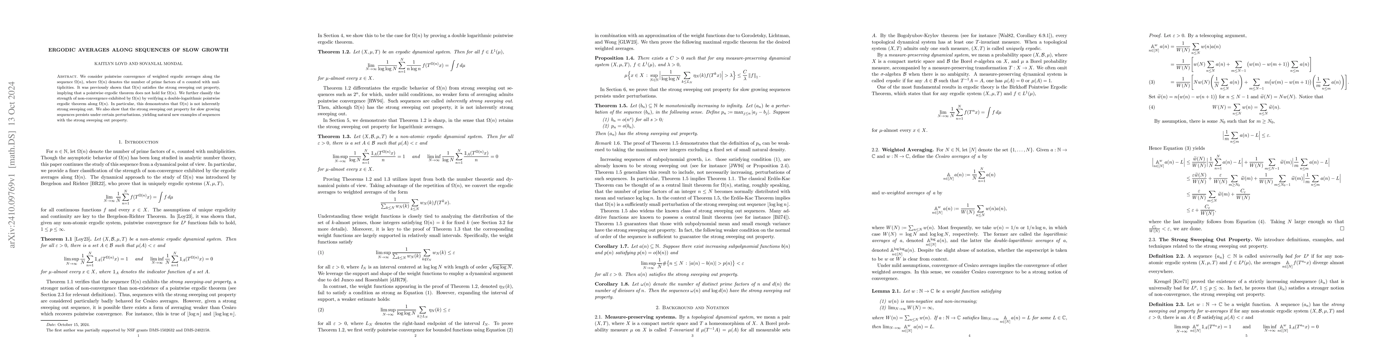 Thumbnail for Ergodic averages along sequences of slow growth