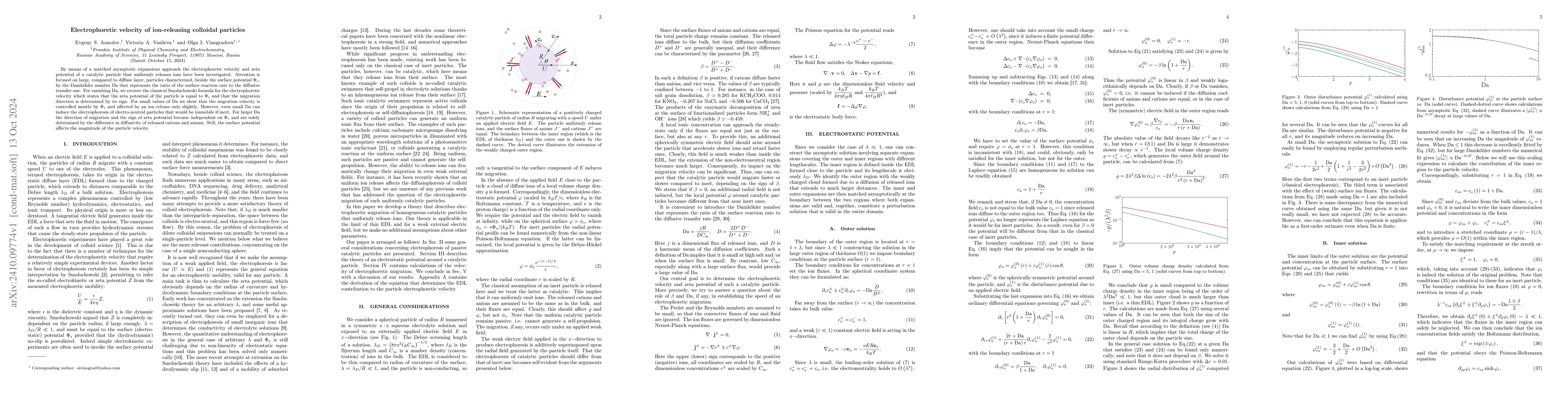 Thumbnail for Electrophoretic velocity of ion-releasing colloidal particles