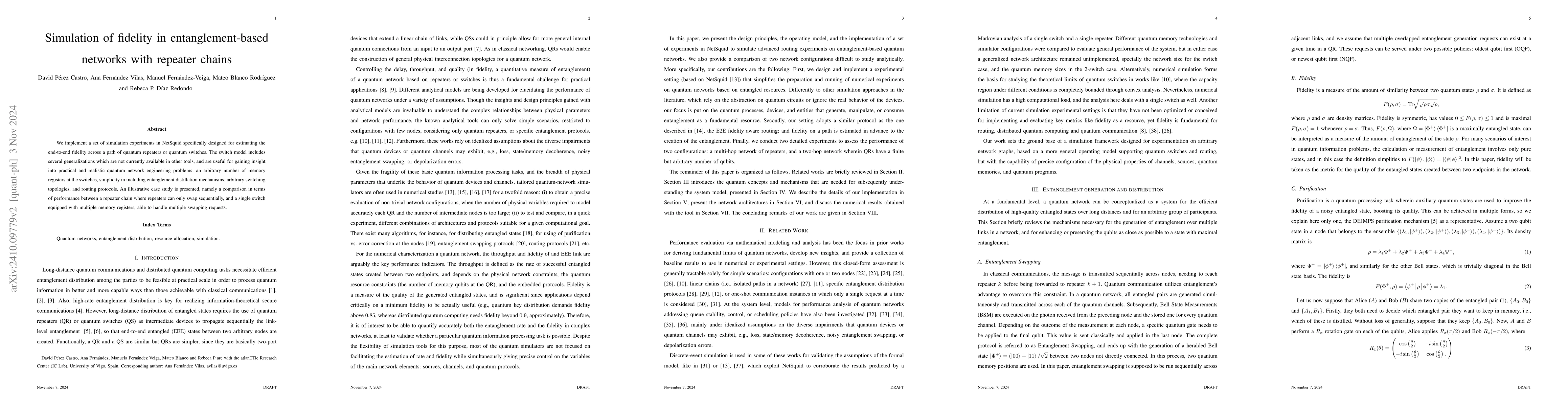 Thumbnail for Simulation of fidelity in entanglement-based networks with repeater
  chains