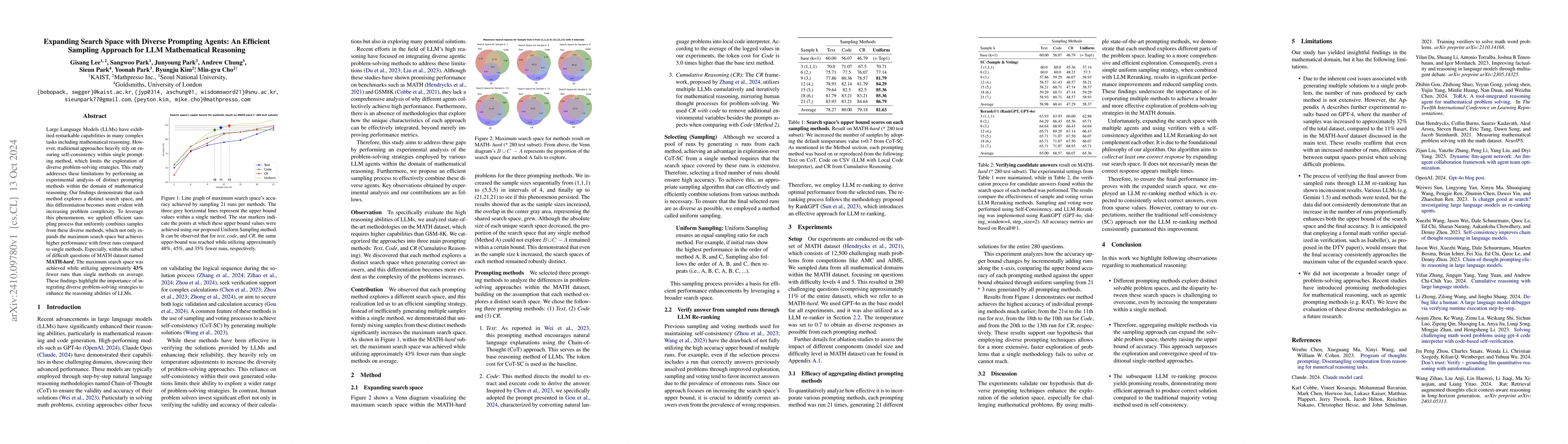 Thumbnail for Expanding Search Space with Diverse Prompting Agents: An Efficient
  Sampling Approach for LLM Mathematical Reasoning