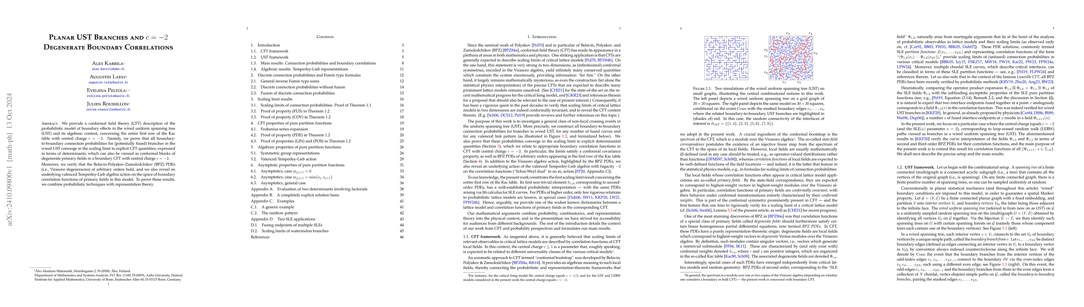 Thumbnail for Planar UST Branches and $c=-2$ Degenerate Boundary Correlations