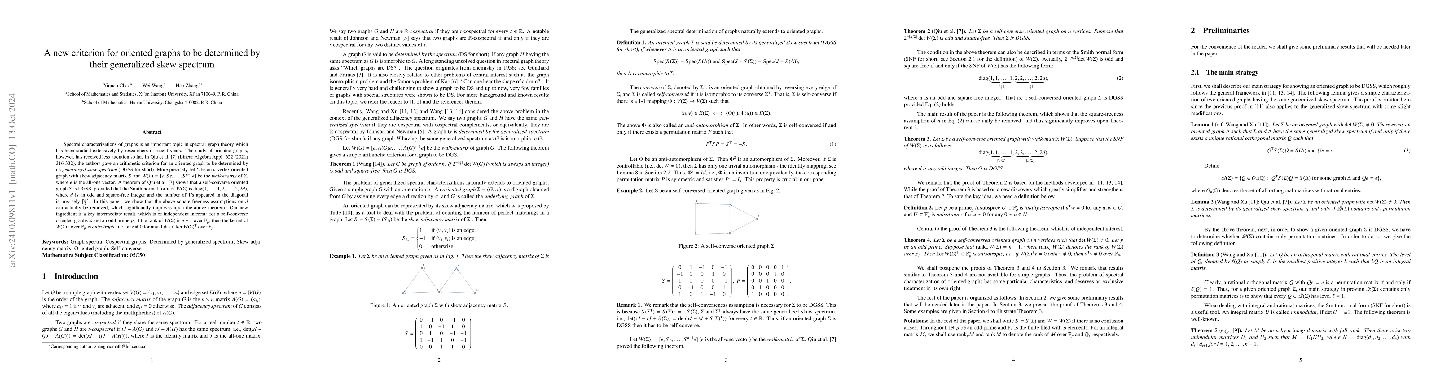 Thumbnail for A new criterion for oriented graphs to be determined by their
  generalized skew spectrum