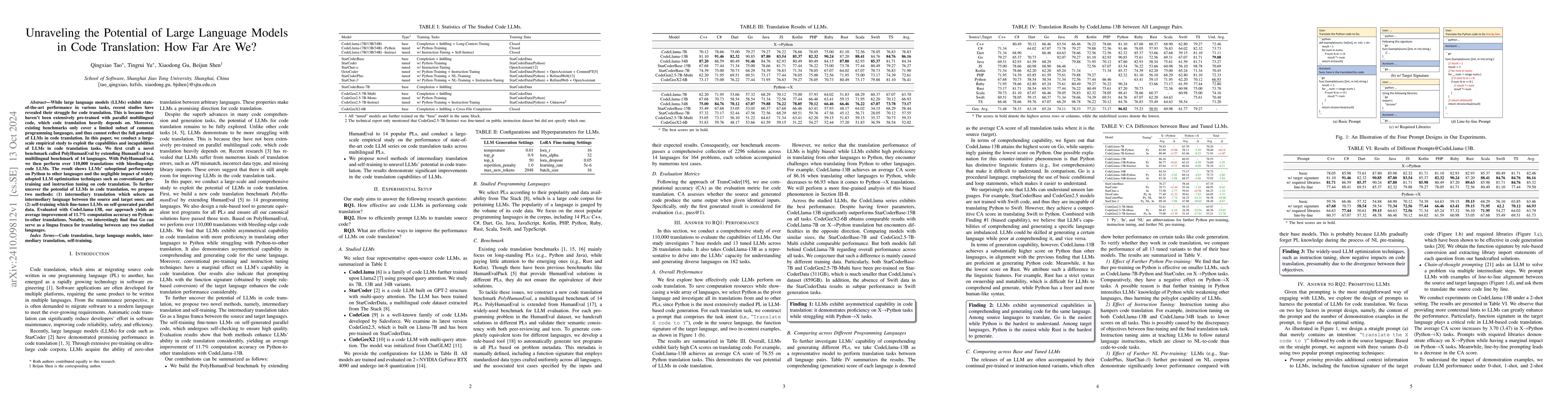 Thumbnail for Unraveling the Potential of Large Language Models in Code Translation:
  How Far Are We?