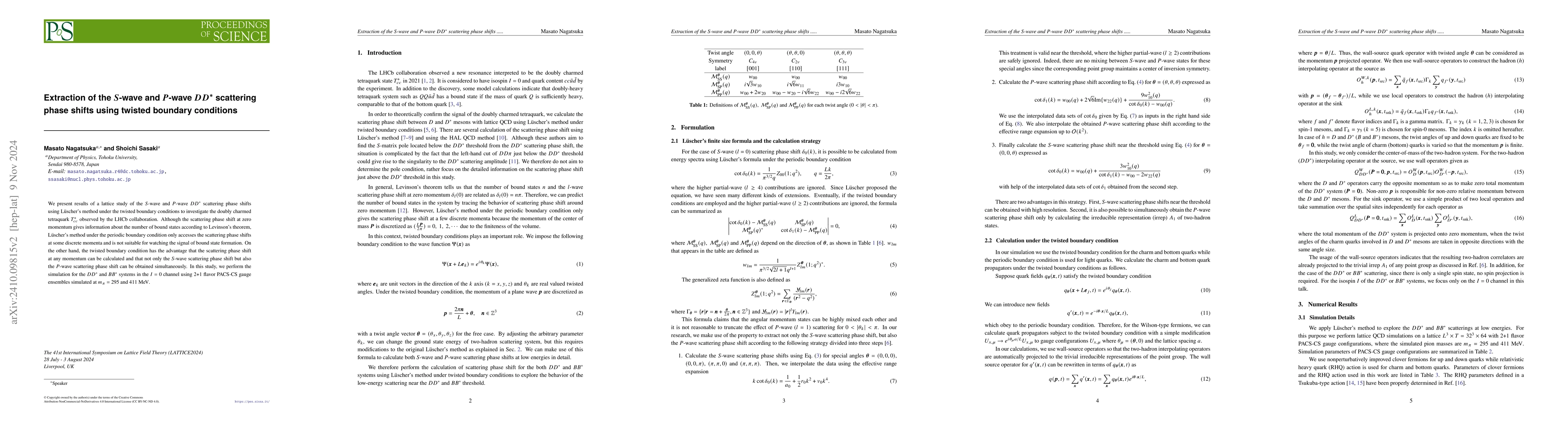 Thumbnail for Extraction of the $S$-wave and $P$-wave $DD^*$ scattering phase shifts
  using twisted boundary conditions