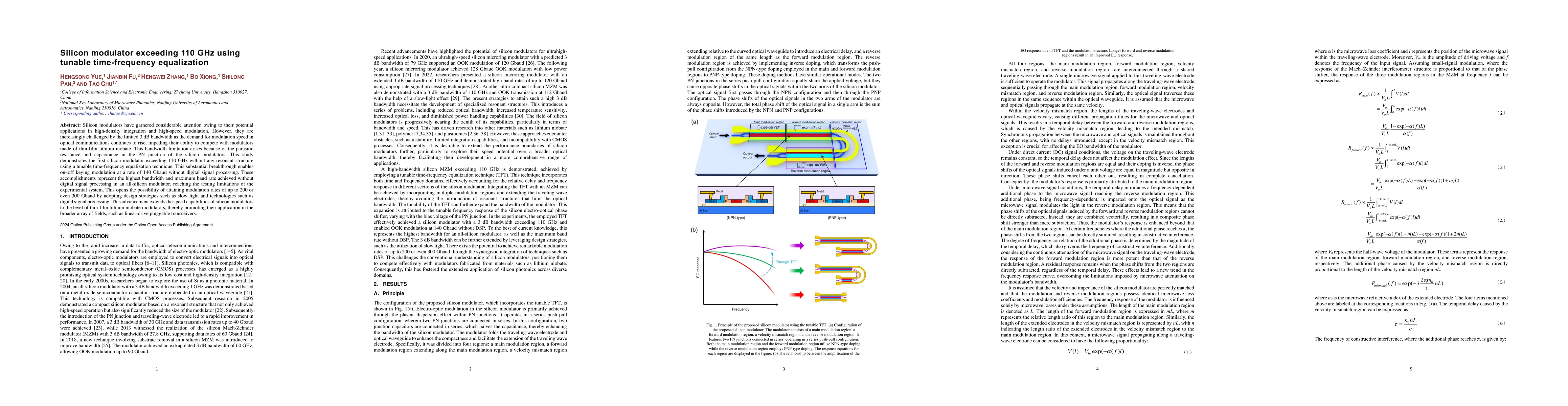 Thumbnail for Silicon modulator exceeding 110 GHz using tunable time-frequency
  equalization