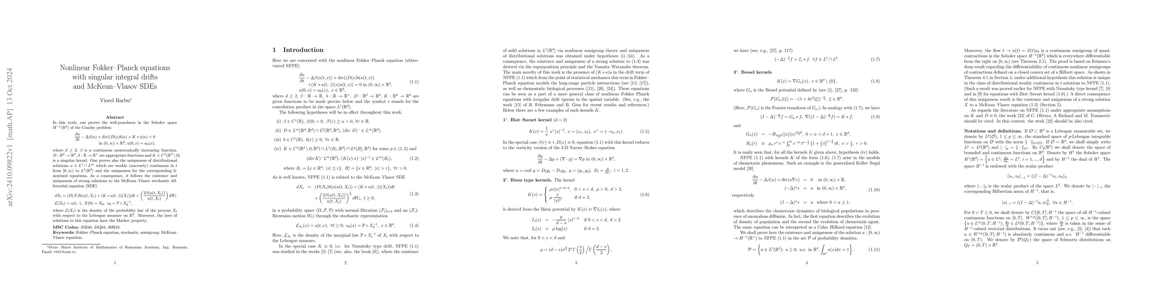 Thumbnail for Nonlinear Fokker-Planck equations with singular integral drifts and
  McKean-Vlasov SDEs