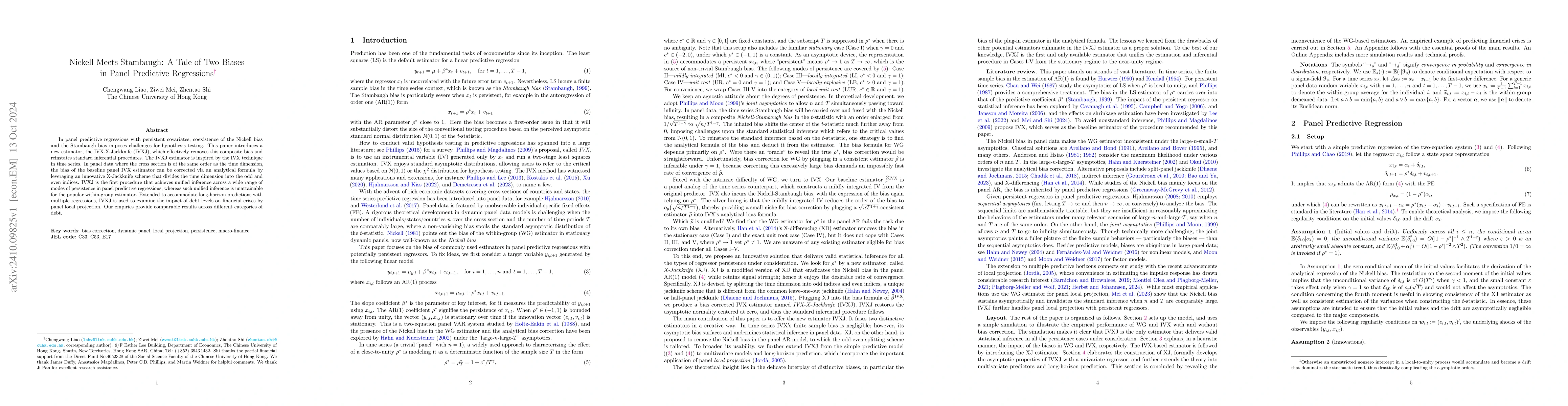 Thumbnail for Nickell Meets Stambaugh: A Tale of Two Biases in Panel Predictive
  Regressions