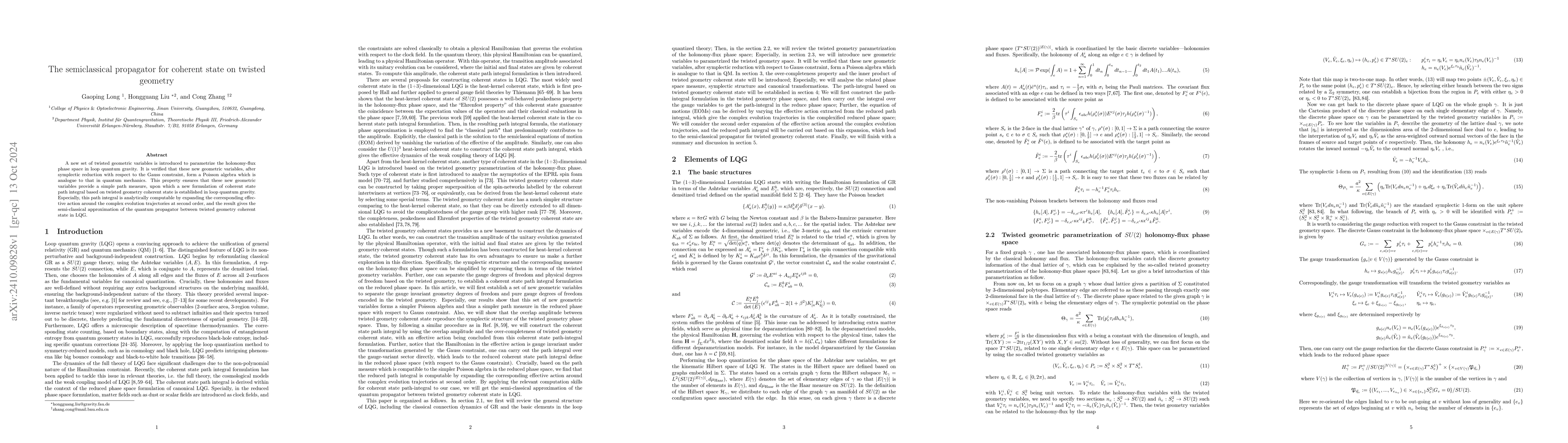 Thumbnail for The semiclassical propagator for coherent state on twisted geometry