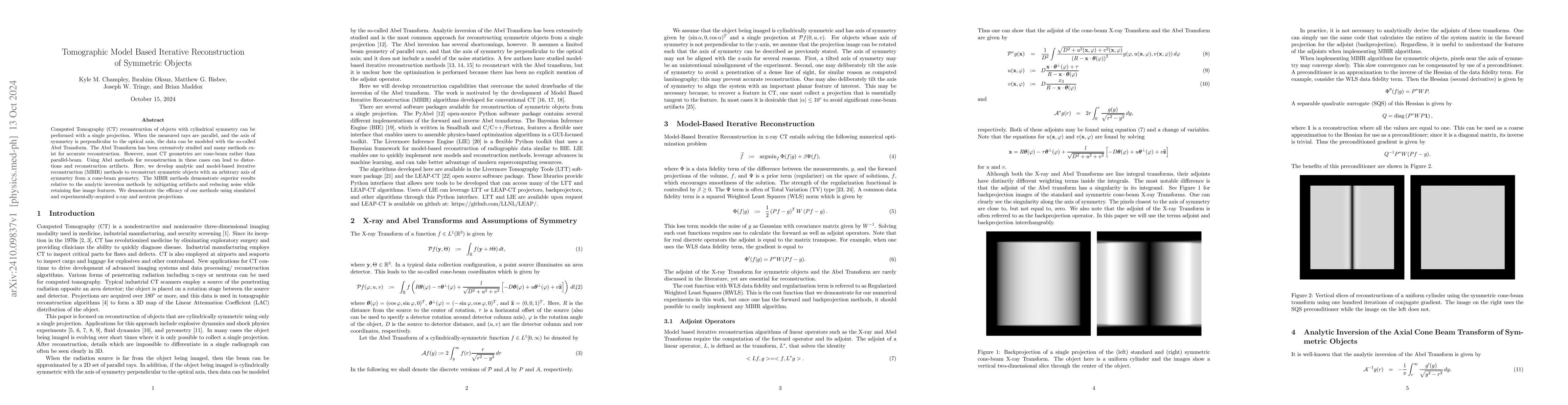 Thumbnail for Tomographic Model Based Iterative Reconstruction of Symmetric Objects