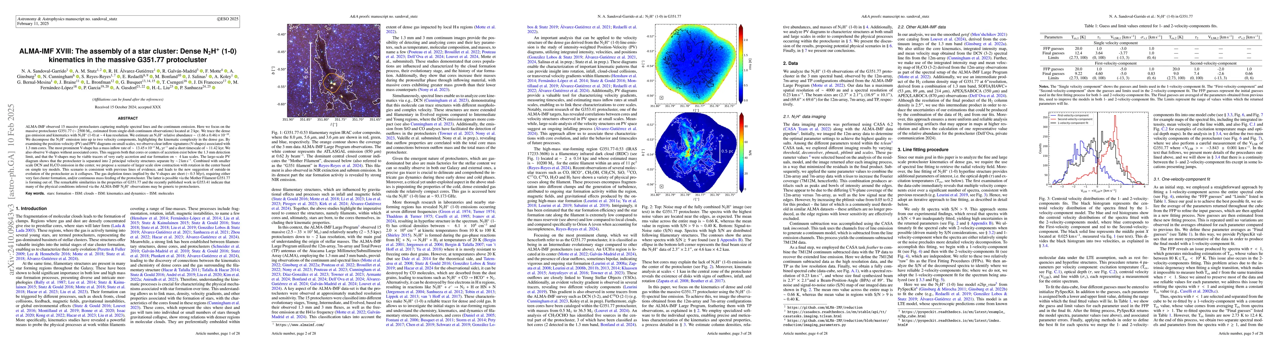Thumbnail for ALMA-IMF XVIII: The assembly of a star cluster: Dense N$_2$H$^+$ (1-0)
  kinematics in the massive G351.77 protocluster