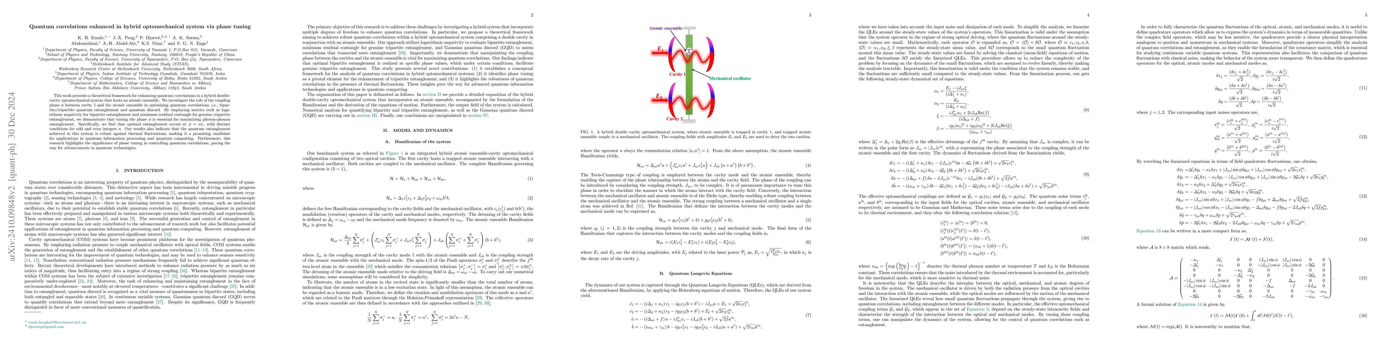 Thumbnail for Quantum correlations enhanced in hybrid optomechanical system via phase
  tuning