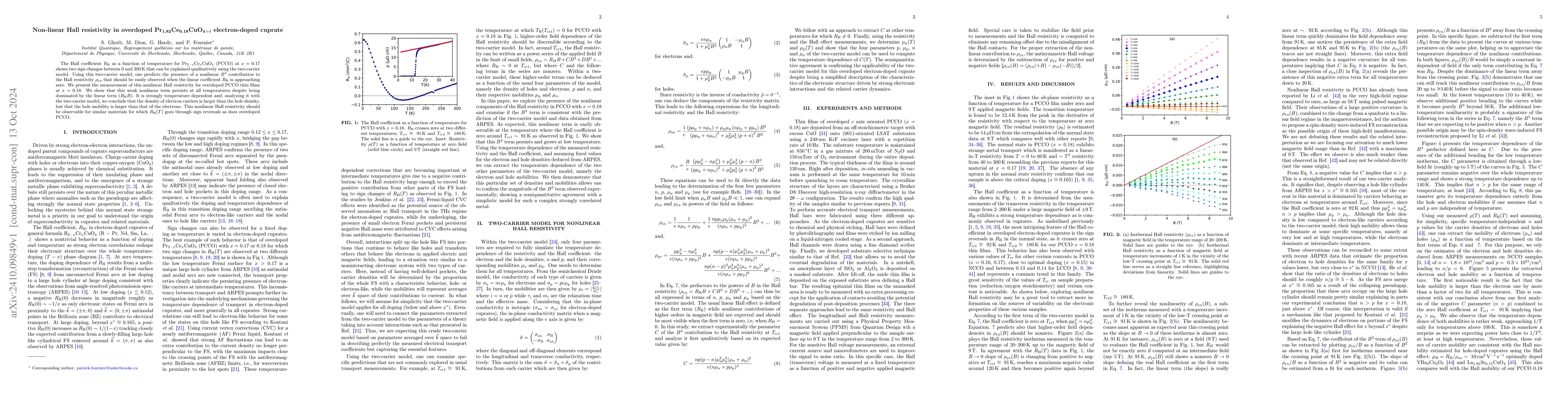 Thumbnail for Non-linear Hall resistivity in overdoped Pr$_{1.82}$Ce$_{0.18}$CuO$_{4 +
  δ}$ electron-doped cuprate