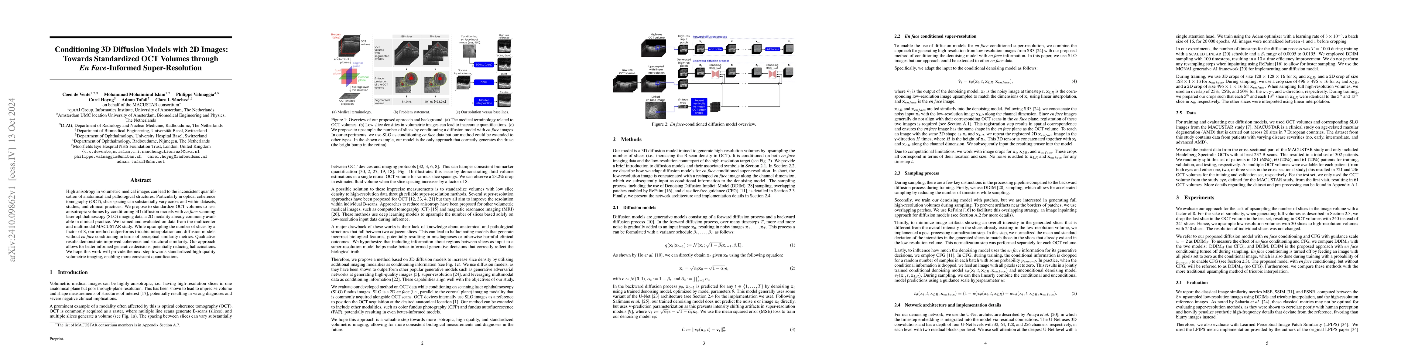 Thumbnail for Conditioning 3D Diffusion Models with 2D Images: Towards Standardized
  OCT Volumes through En Face-Informed Super-Resolution