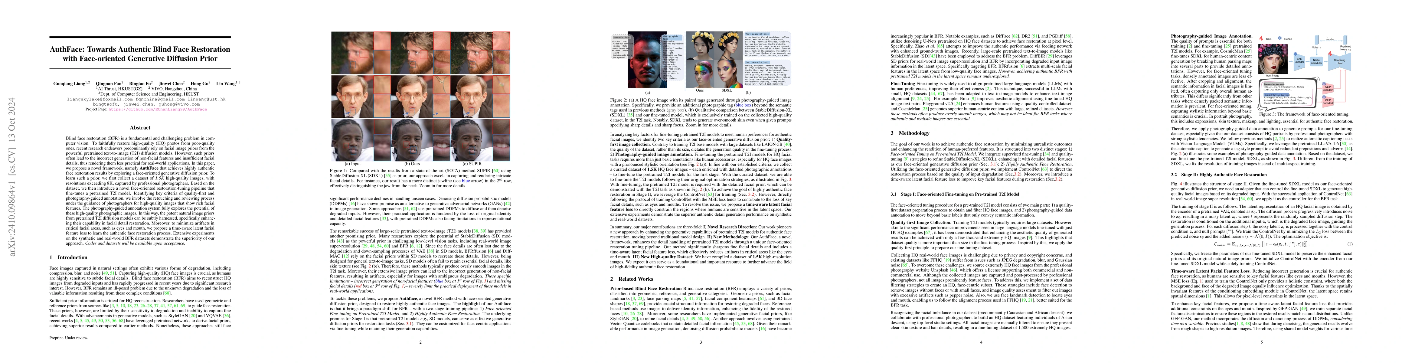 Thumbnail for AuthFace: Towards Authentic Blind Face Restoration with Face-oriented
  Generative Diffusion Prior