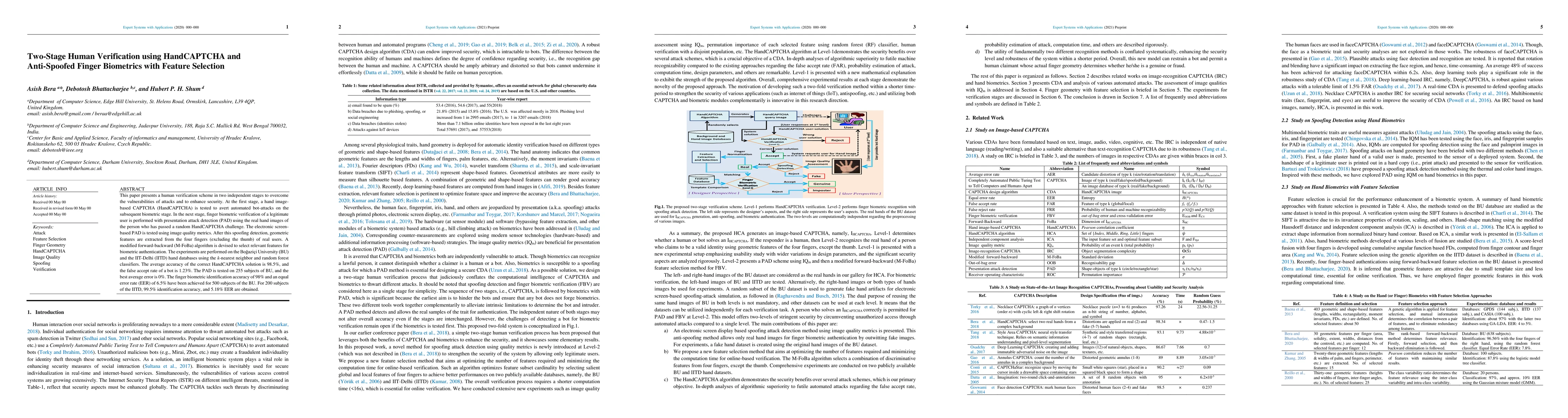Thumbnail for Two-Stage Human Verification using HandCAPTCHA and Anti-Spoofed Finger
  Biometrics with Feature Selection