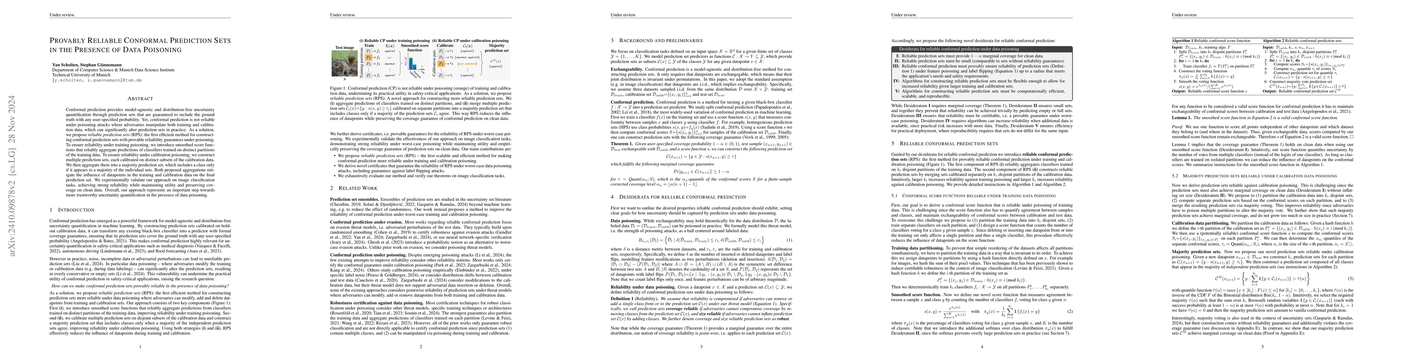 Thumbnail for Provably Reliable Conformal Prediction Sets in the Presence of Data
  Poisoning